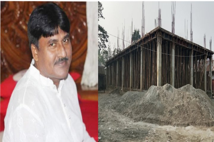 সরকারি নিয়ম না মেনে বাঁশ দিয়ে ভবন নির্মাণ করছেন ঠিকাদার