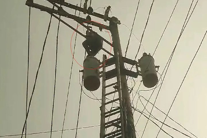 ১১ হাজার ভোল্টের বৈদ্যুতিক লাইনে উঠে যুবকের বিস্ময়কর কাণ্ড