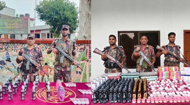 সীমান্তে অভিযান চালিয়ে মাদকদ্রব্য এবং চোরা চালানি মালামাল আটক করেছে বিজিবি
