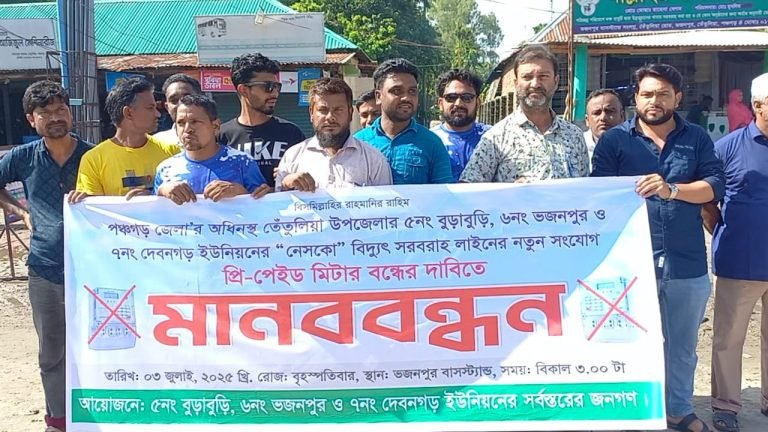 প্রিপেইড মিটার বন্ধের দাবিতে তেঁতুলিয়ায় মানববন্ধন, গণস্বাক্ষর ও স্মারকলিপি প্রদান