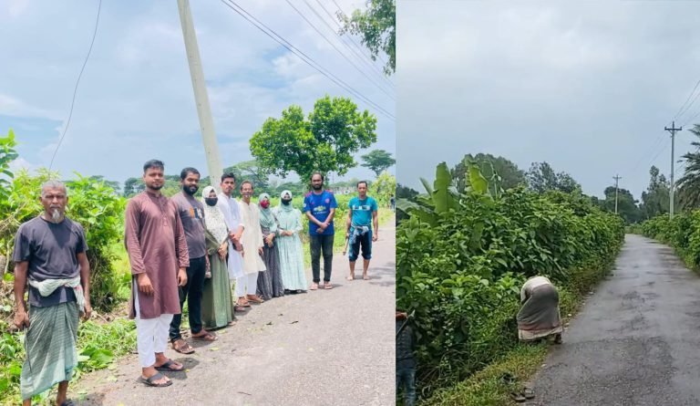 বিক্রমপুর মানবসেবা ফাউন্ডেশনের স্বেচ্ছাশ্রমে সড়কের আগাছা পরিষ্কার