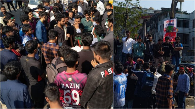 হাদির হত্যার প্রতিবাদে সাইন্সল্যাব মোড় অবরোধ শিক্ষার্থীদের