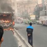 গাজীপুরে বাস-মোটরসাইকেল সংঘর্ষের পর আগুন, চালক আহত