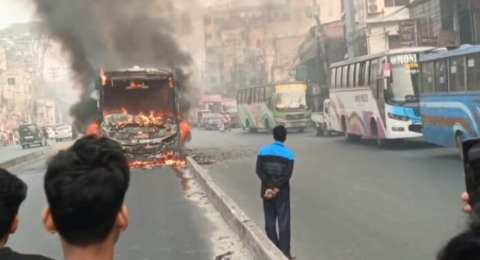 গাজীপুরে বাস-মোটরসাইকেল সংঘর্ষের পর আগুন, চালক আহত