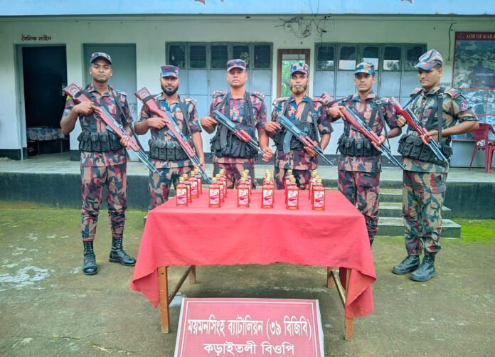 শেরপুর-ময়মনসিংহ সীমান্তে ৩৯৩ বোতল ভারতীয় মদ জব্দ